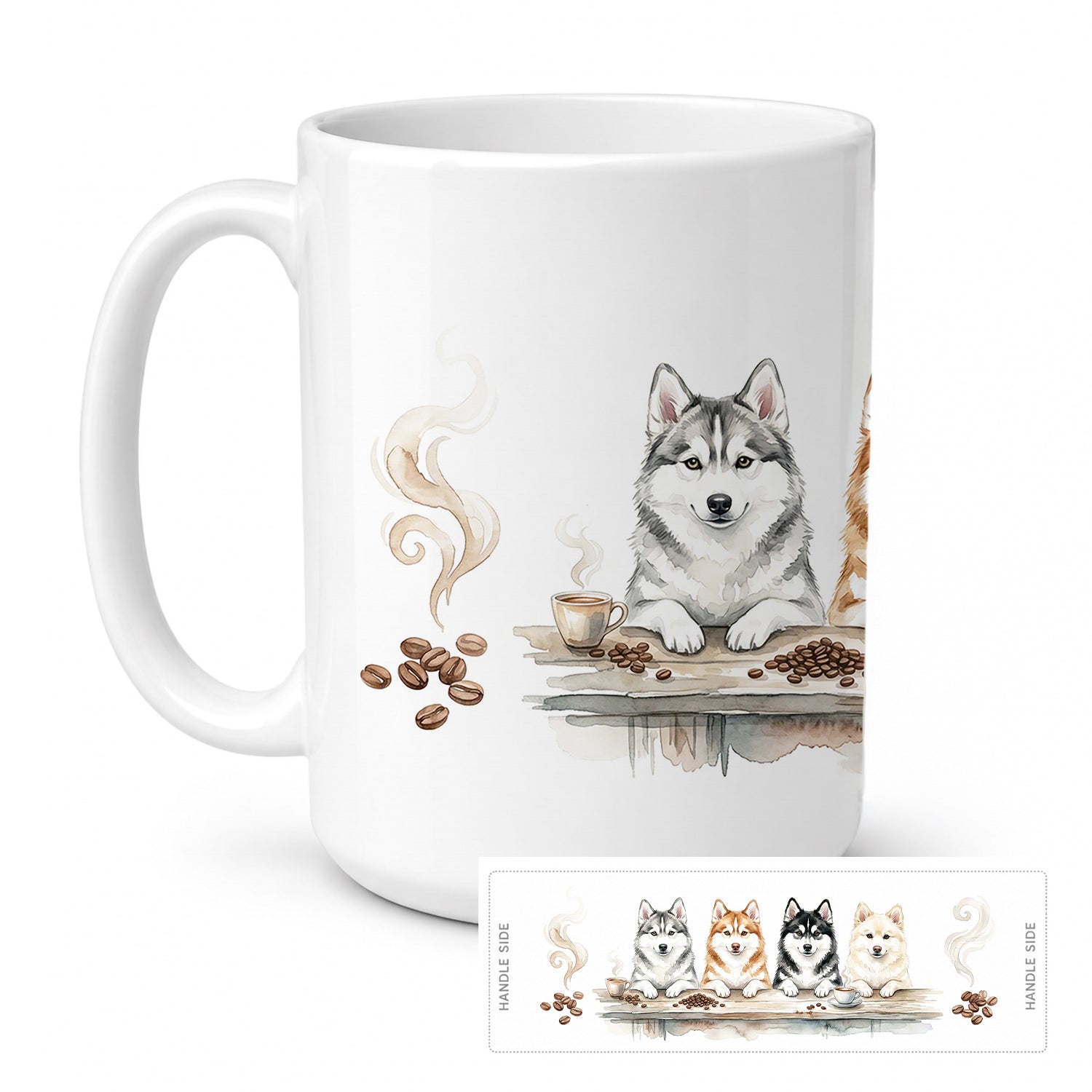 Pomskies Morning Coffee Ceramic Coffee Mug 15 oz Decorative Large C Handle Mug Cup for Tea, Cocoa Hot Chocolate