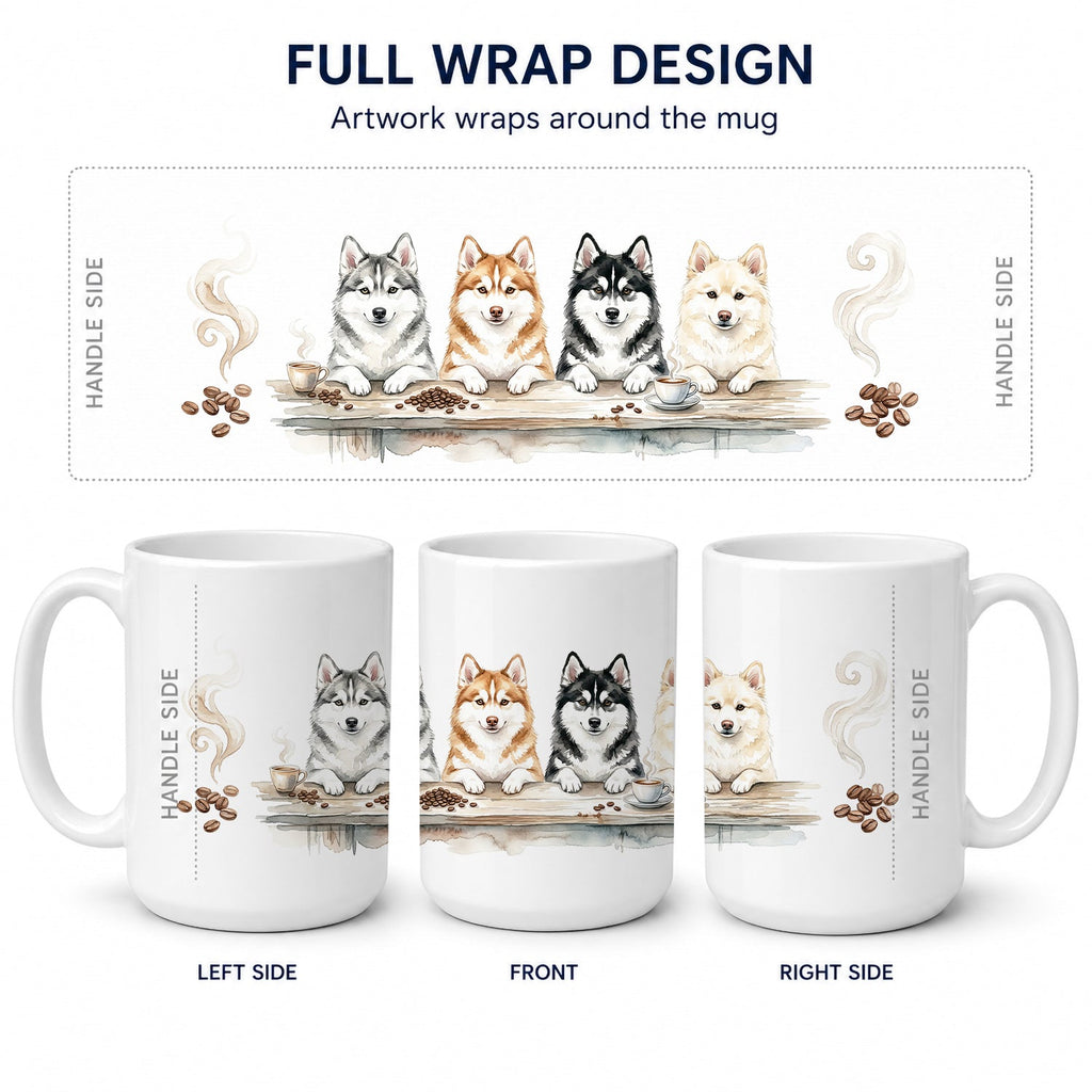 Pomskies Morning Coffee Ceramic Coffee Mug 15 oz Decorative Large C Handle Mug Cup for Tea, Cocoa Hot Chocolate
