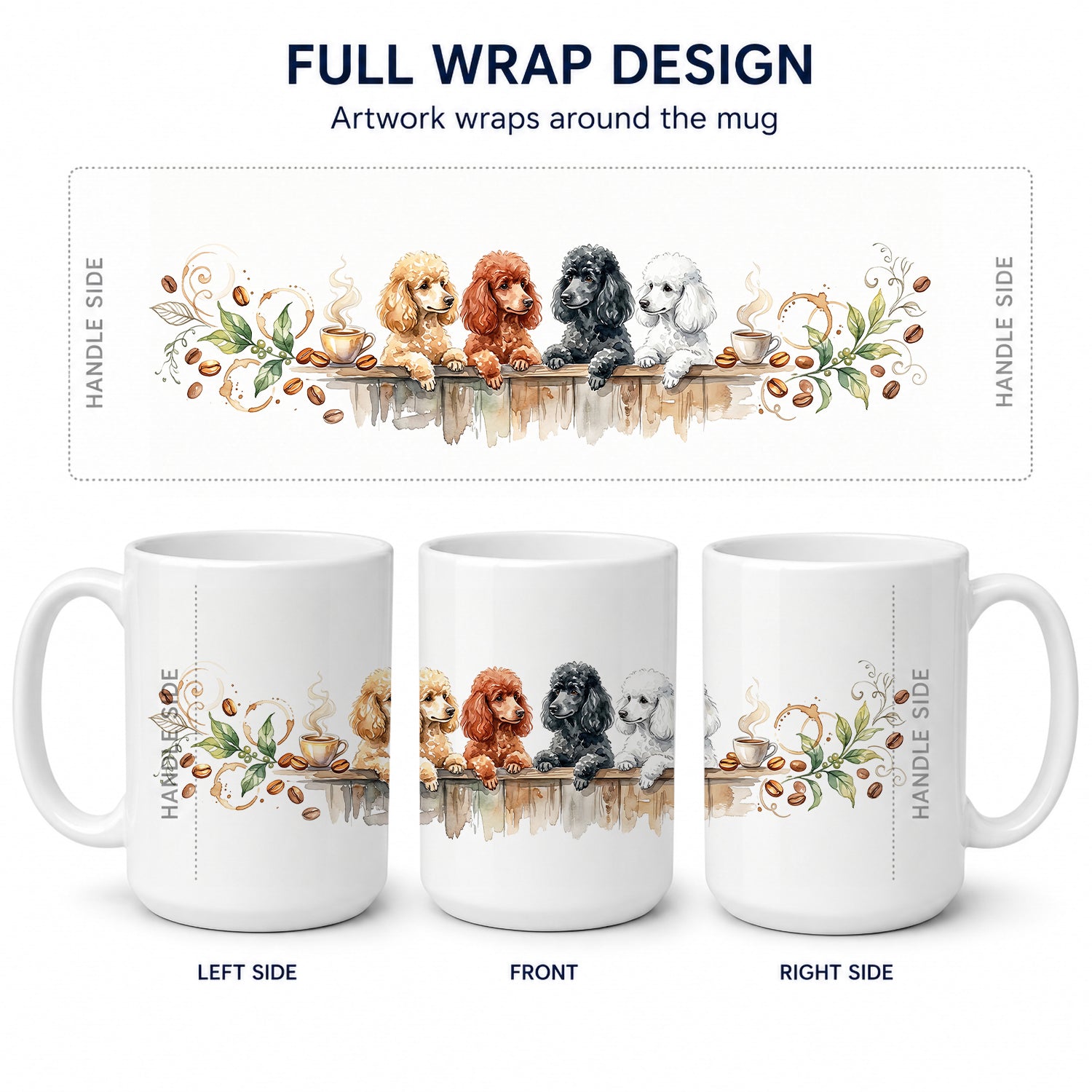 Poodles Morning Coffee Ceramic Coffee Mug 15 oz Decorative Large C Handle Mug Cup for Tea, Cocoa Hot Chocolate