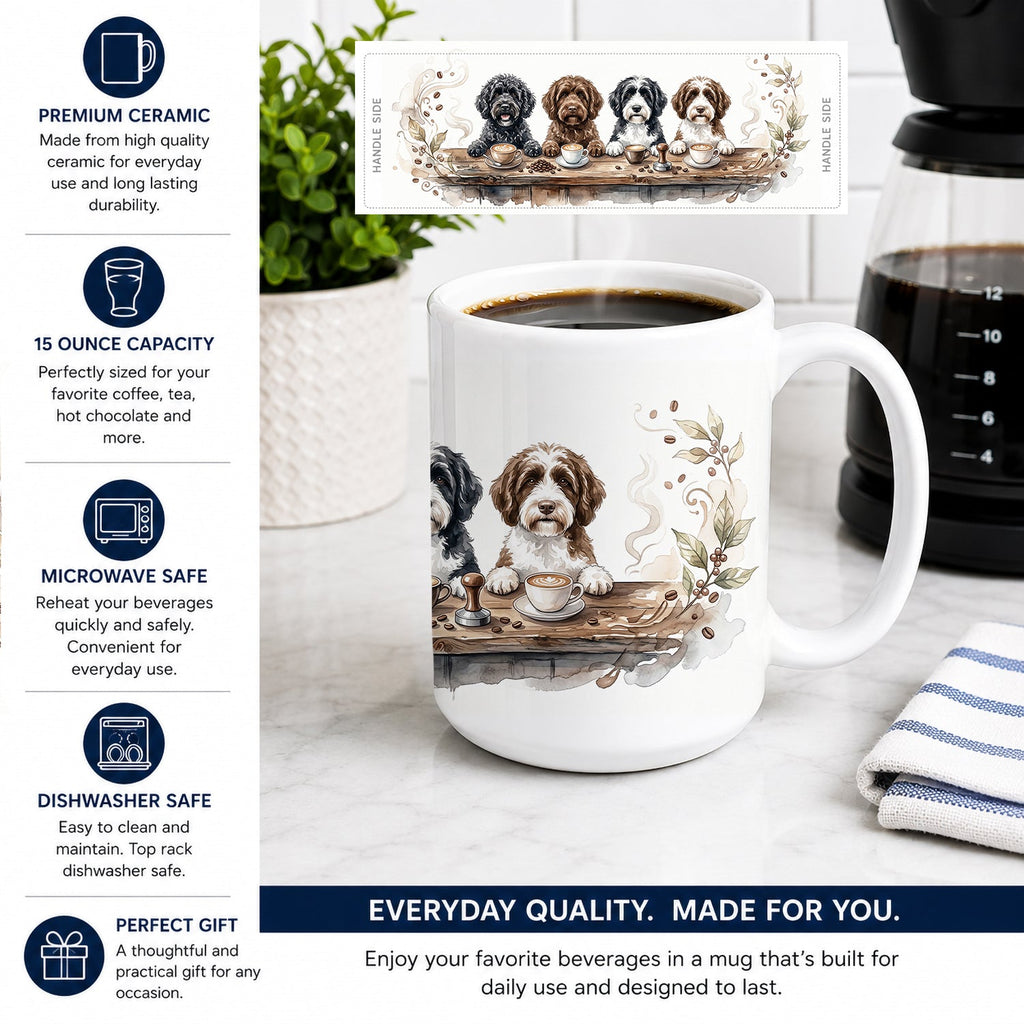 Portuguese Water Dogs Morning Coffee Ceramic Coffee Mug 15 oz Decorative Large C Handle Mug Cup for Tea, Cocoa Hot Chocolate