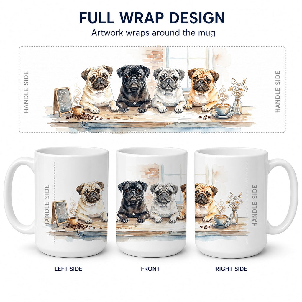 Pugs Morning Coffee Ceramic Coffee Mug 15 oz Decorative Large C Handle Mug Cup for Tea, Cocoa Hot Chocolate