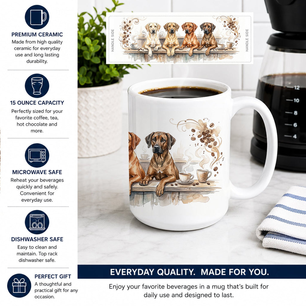 Rhodesian Ridgebacks Morning Coffee Ceramic Coffee Mug 15 oz Decorative Large C Handle Mug Cup for Tea, Cocoa Hot Chocolate