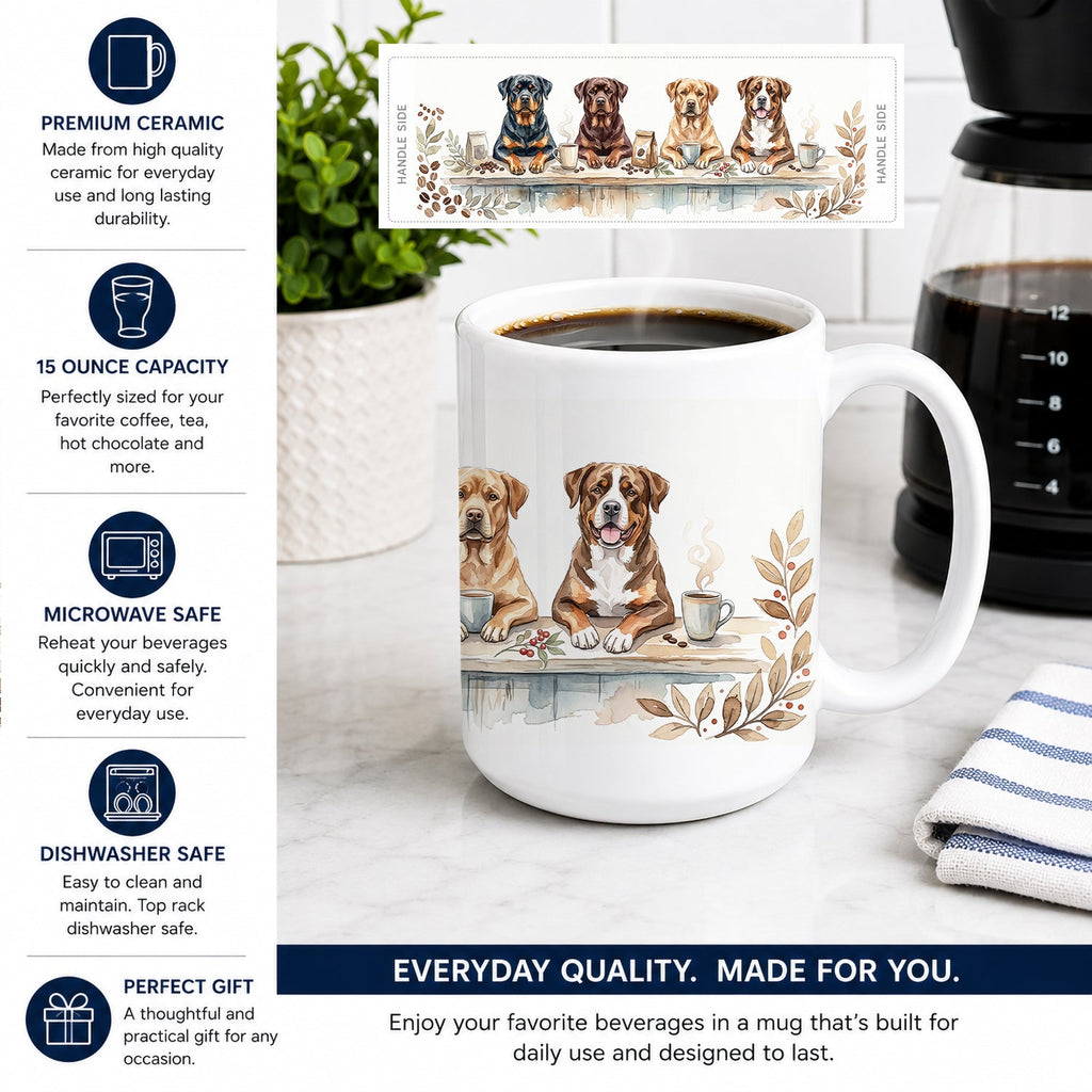 Rottweilers Morning Coffee Ceramic Coffee Mug 15 oz Decorative Large C Handle Mug Cup for Tea, Cocoa Hot Chocolate