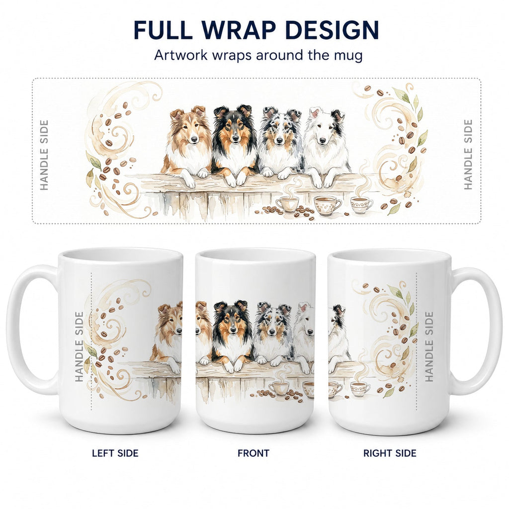 Rough Collies Morning Coffee Ceramic Coffee Mug 15 oz Decorative Large C Handle Mug Cup for Tea, Cocoa Hot Chocolate