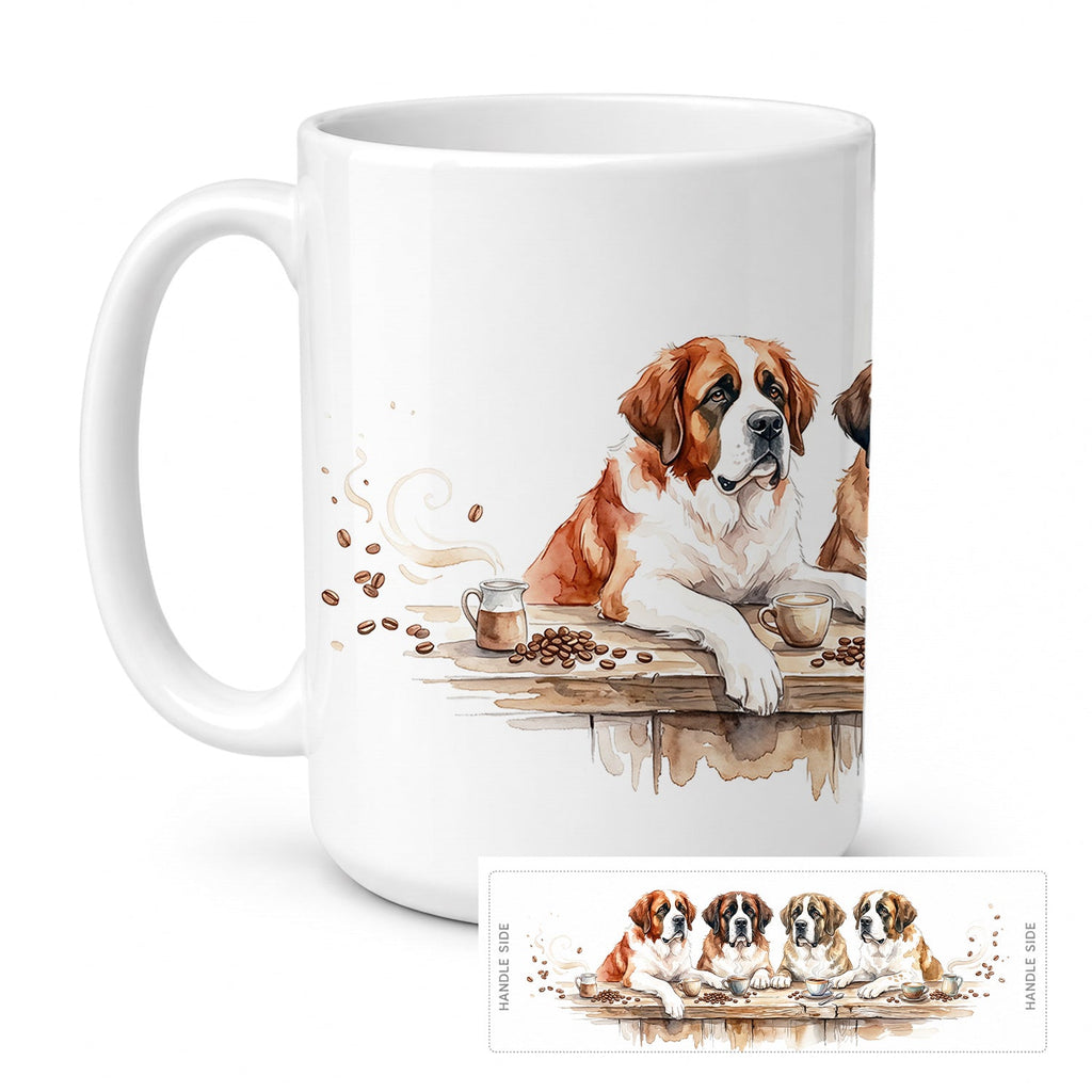 Saint Bernards Morning Coffee Ceramic Coffee Mug 15 oz Decorative Large C Handle Mug Cup for Tea, Cocoa Hot Chocolate