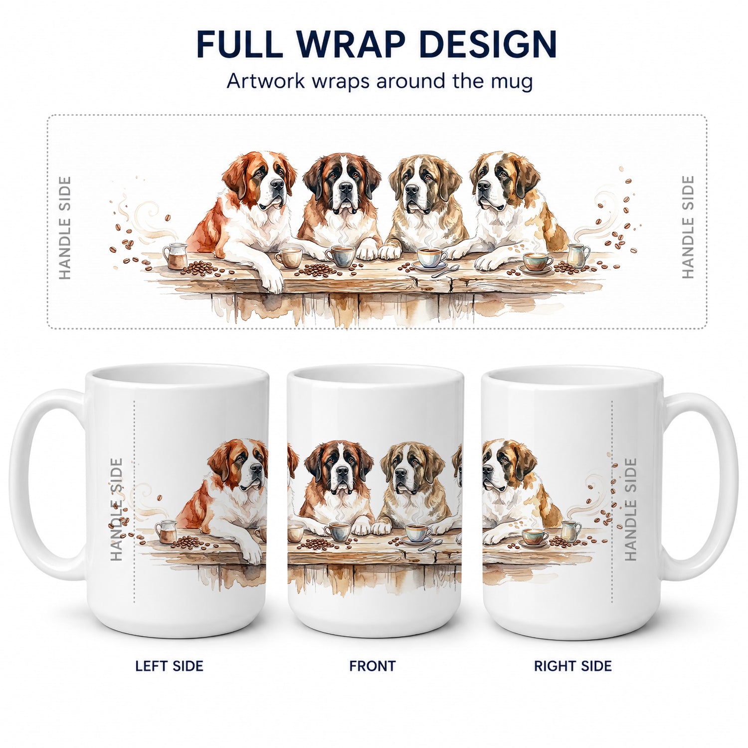 Saint Bernards Morning Coffee Ceramic Coffee Mug 15 oz Decorative Large C Handle Mug Cup for Tea, Cocoa Hot Chocolate