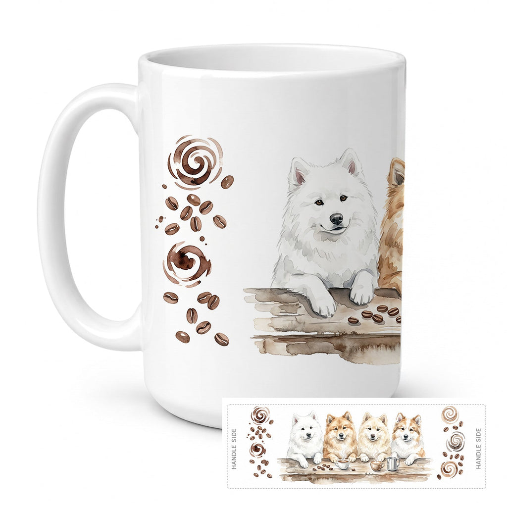Samoyeds Morning Coffee Ceramic Coffee Mug 15 oz Decorative Large C Handle Mug Cup for Tea, Cocoa Hot Chocolate