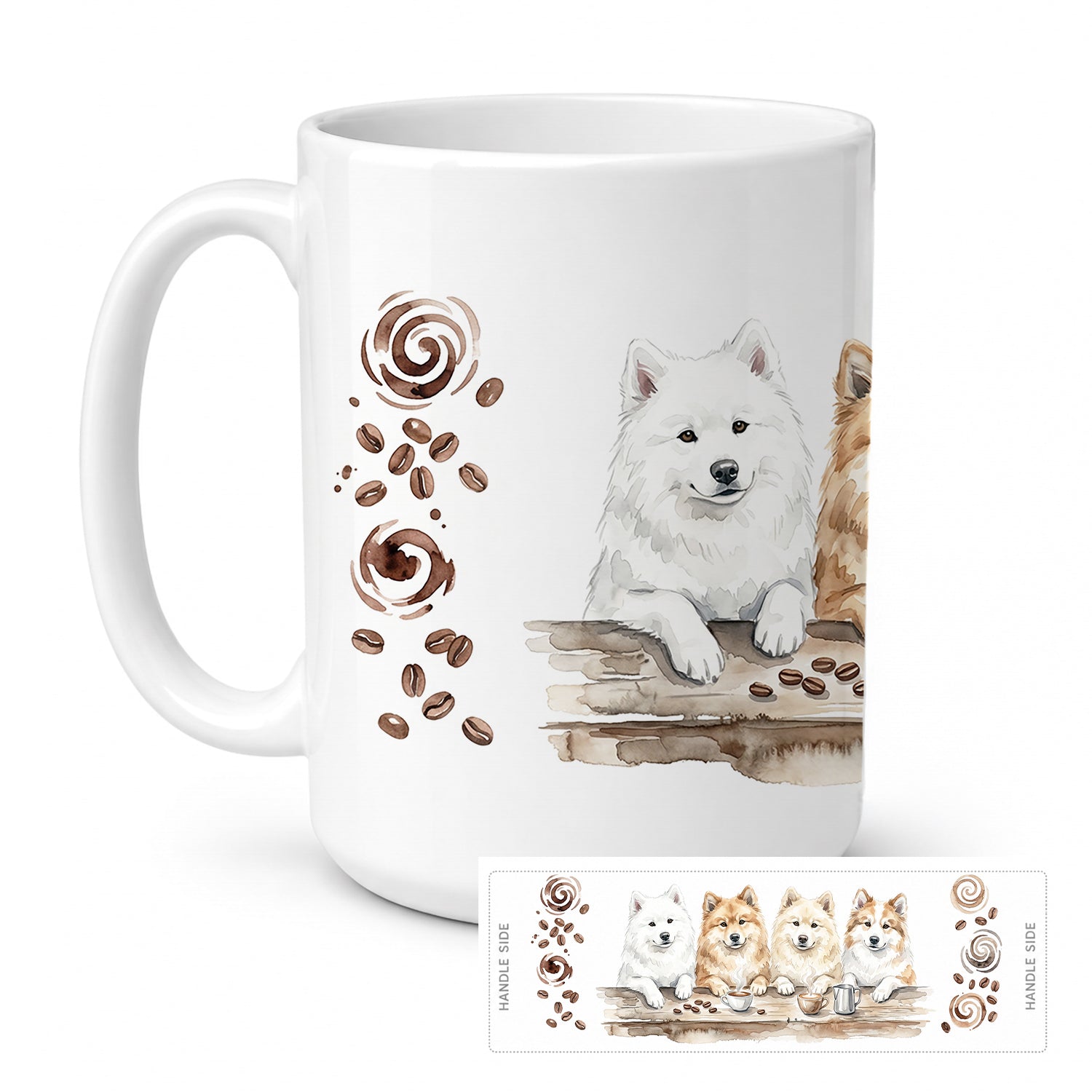 Samoyeds Morning Coffee Ceramic Coffee Mug 15 oz Decorative Large C Handle Mug Cup for Tea, Cocoa Hot Chocolate