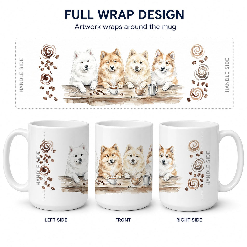Samoyeds Morning Coffee Ceramic Coffee Mug 15 oz Decorative Large C Handle Mug Cup for Tea, Cocoa Hot Chocolate
