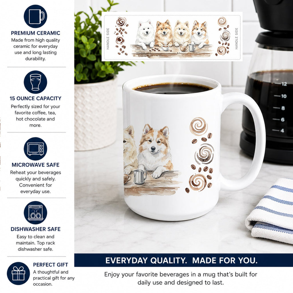 Samoyeds Morning Coffee Ceramic Coffee Mug 15 oz Decorative Large C Handle Mug Cup for Tea, Cocoa Hot Chocolate