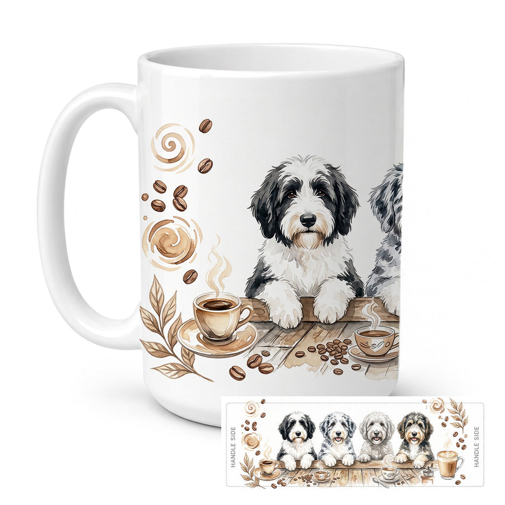 Sheepadoodles Morning Coffee Ceramic Coffee Mug 15 oz Decorative Large C Handle Mug Cup for Tea, Cocoa Hot Chocolate