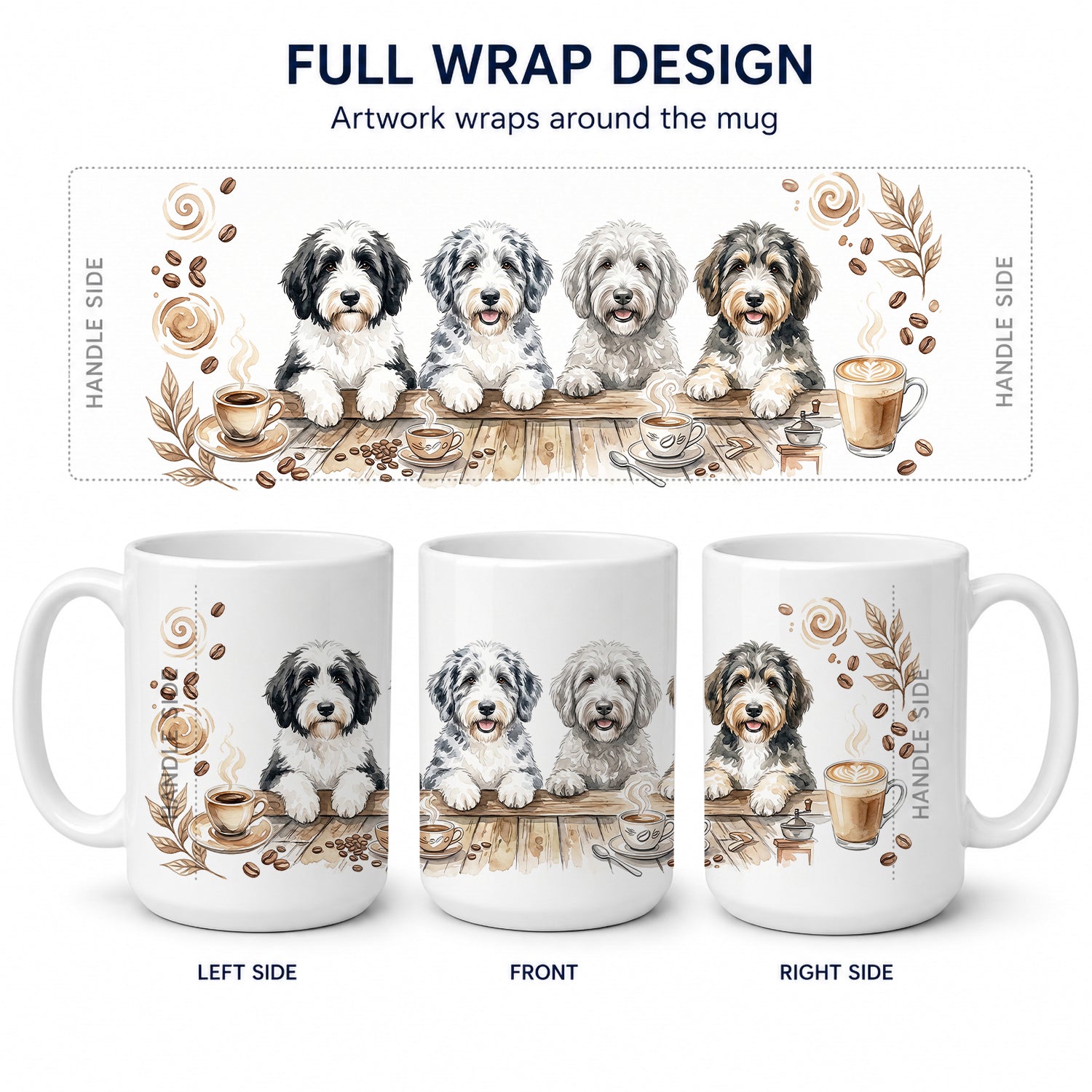 Sheepadoodles Morning Coffee Ceramic Coffee Mug 15 oz Decorative Large C Handle Mug Cup for Tea, Cocoa Hot Chocolate