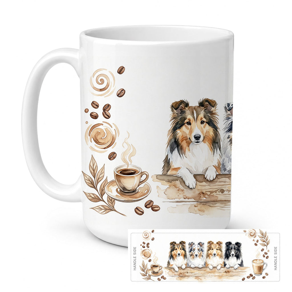 Sheltie Shetland Sheepdogs Morning Coffee Ceramic Coffee Mug 15 oz Decorative Large C Handle Mug Cup for Tea, Cocoa Hot Chocolate