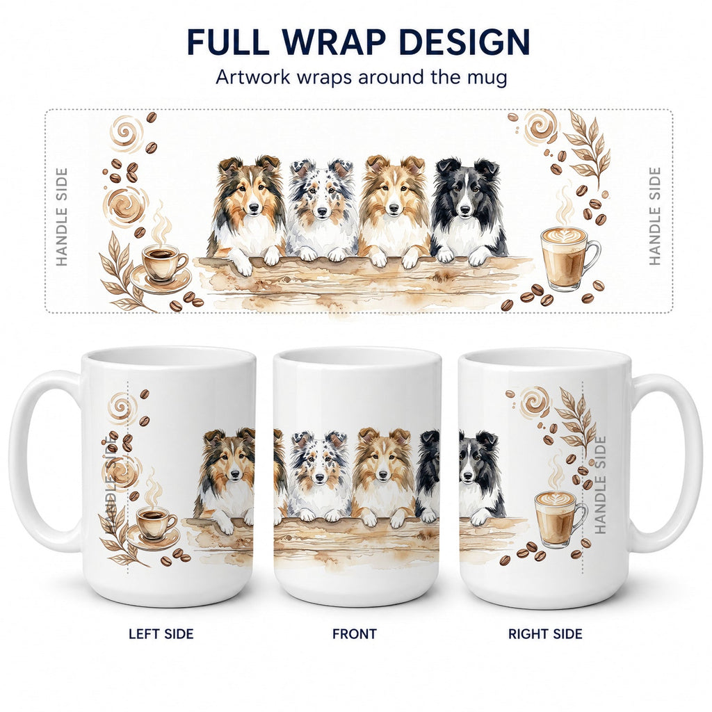 Sheltie Shetland Sheepdogs Morning Coffee Ceramic Coffee Mug 15 oz Decorative Large C Handle Mug Cup for Tea, Cocoa Hot Chocolate