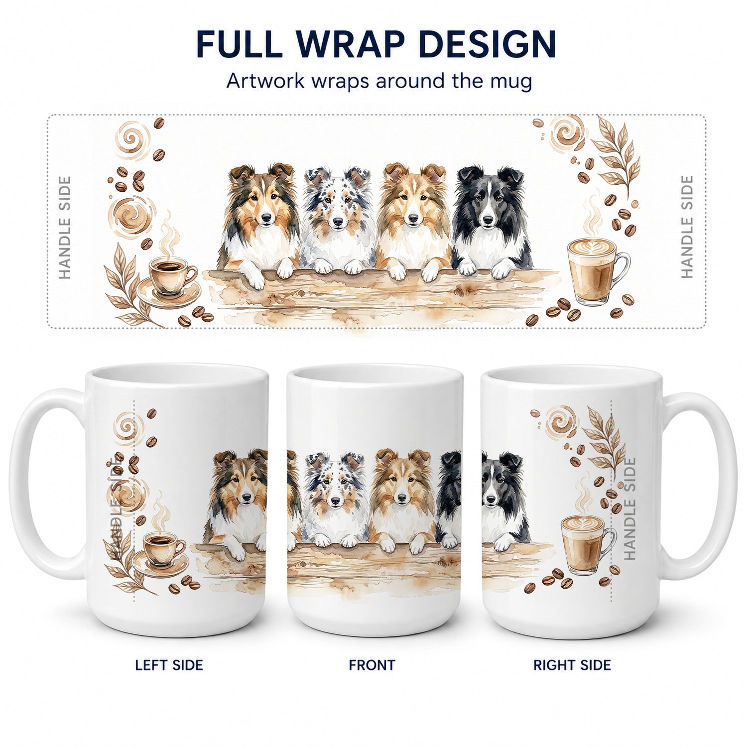 Sheltie Shetland Sheepdogs Morning Coffee Ceramic Coffee Mug 15 oz Decorative Large C Handle Mug Cup for Tea, Cocoa Hot Chocolate