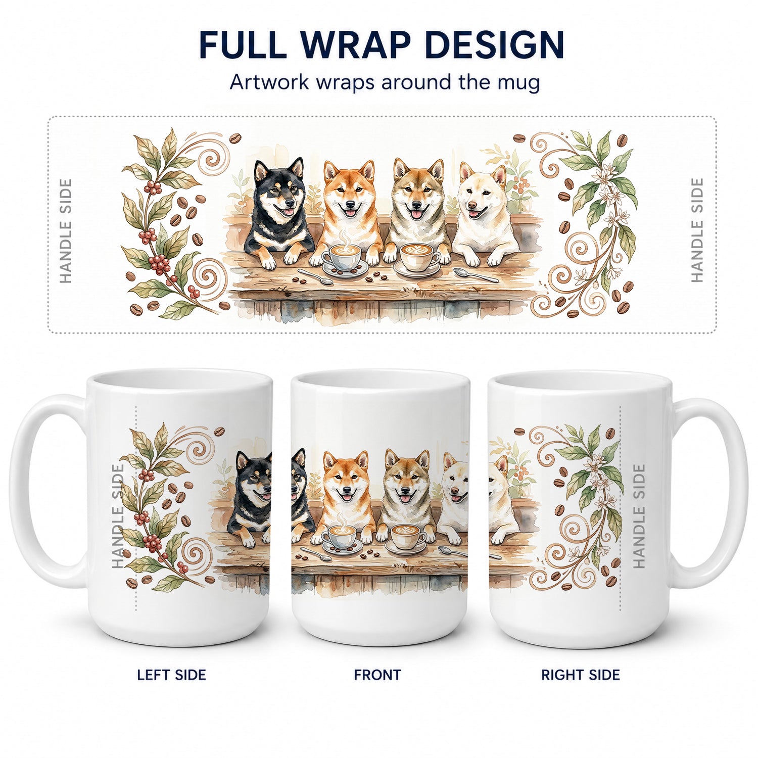 Shiba Inus Morning Coffee Ceramic Coffee Mug 15 oz Decorative Large C Handle Mug Cup for Tea, Cocoa Hot Chocolate