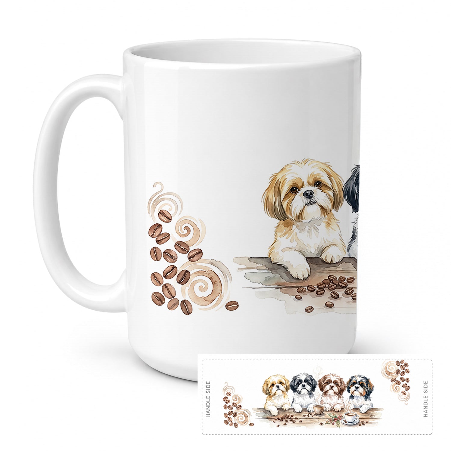 Shih Tzus Morning Coffee Ceramic Coffee Mug 15 oz Decorative Large C Handle Mug Cup for Tea, Cocoa Hot Chocolate