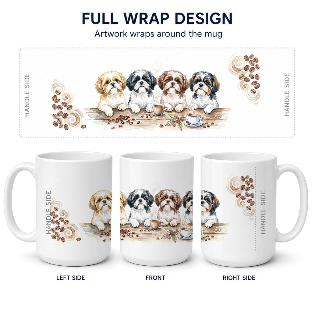 Shih Tzus Morning Coffee Ceramic Coffee Mug 15 oz Decorative Large C Handle Mug Cup for Tea, Cocoa Hot Chocolate