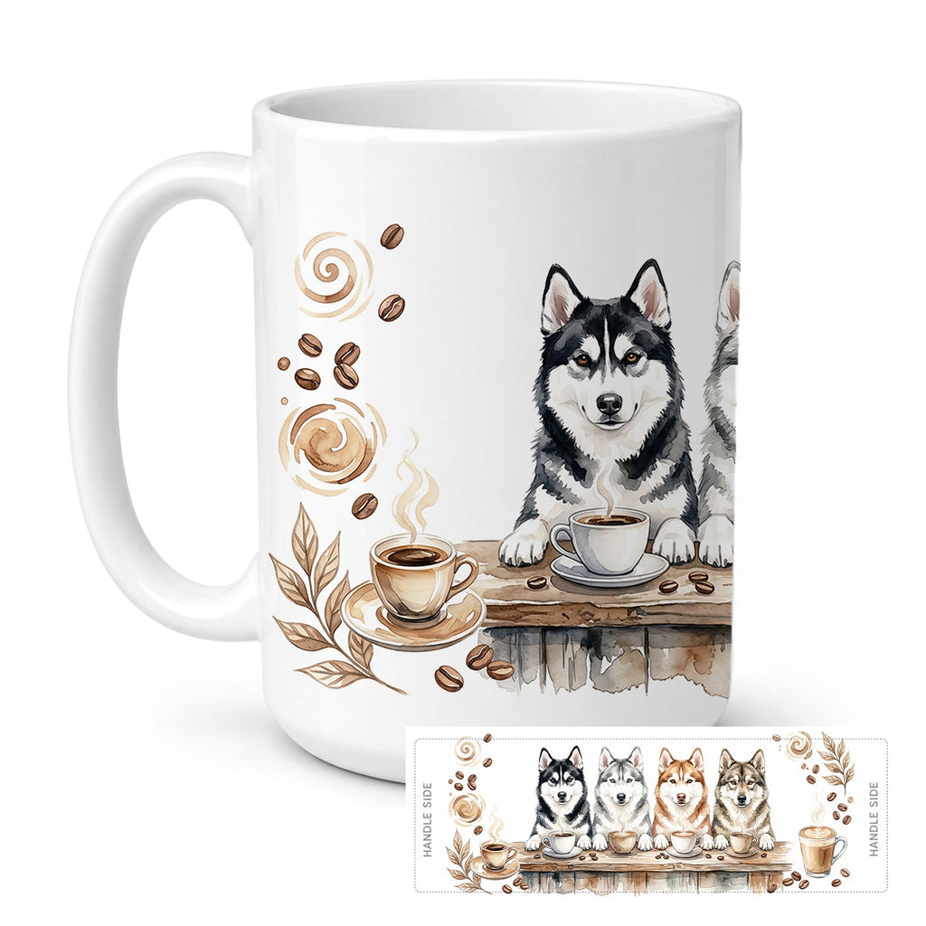 Siberian Husky Morning Coffee Ceramic Coffee Mug 15 oz Decorative Large C Handle Mug Cup for Tea, Cocoa Hot Chocolate