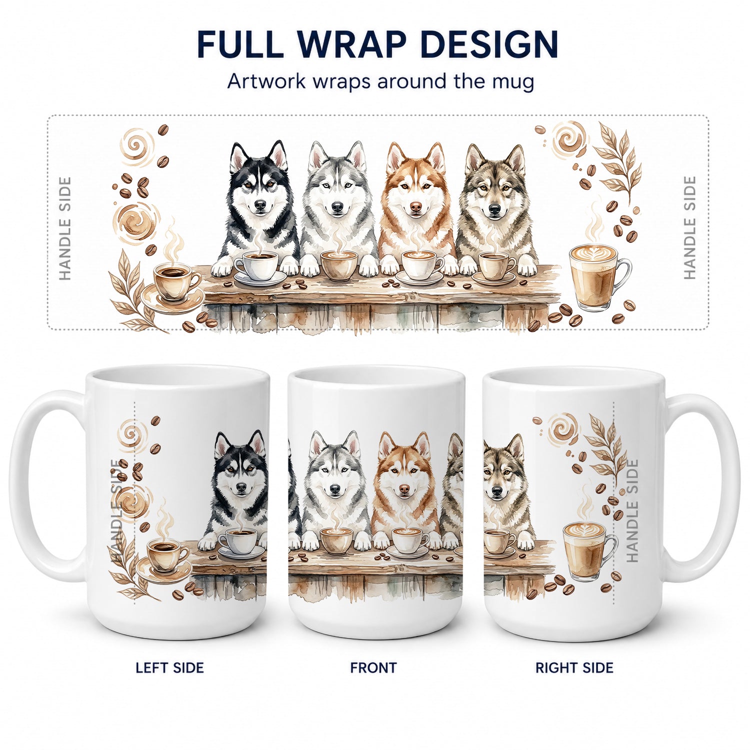 Siberian Husky Morning Coffee Ceramic Coffee Mug 15 oz Decorative Large C Handle Mug Cup for Tea, Cocoa Hot Chocolate