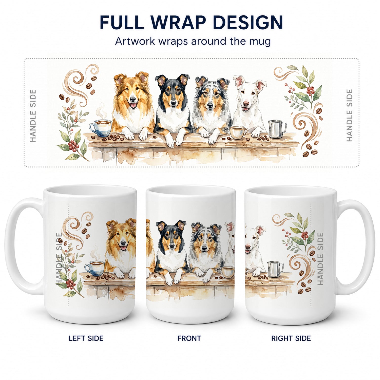 Smooth Collies Morning Coffee Ceramic Coffee Mug 15 oz Decorative Large C Handle Mug Cup for Tea, Cocoa Hot Chocolate