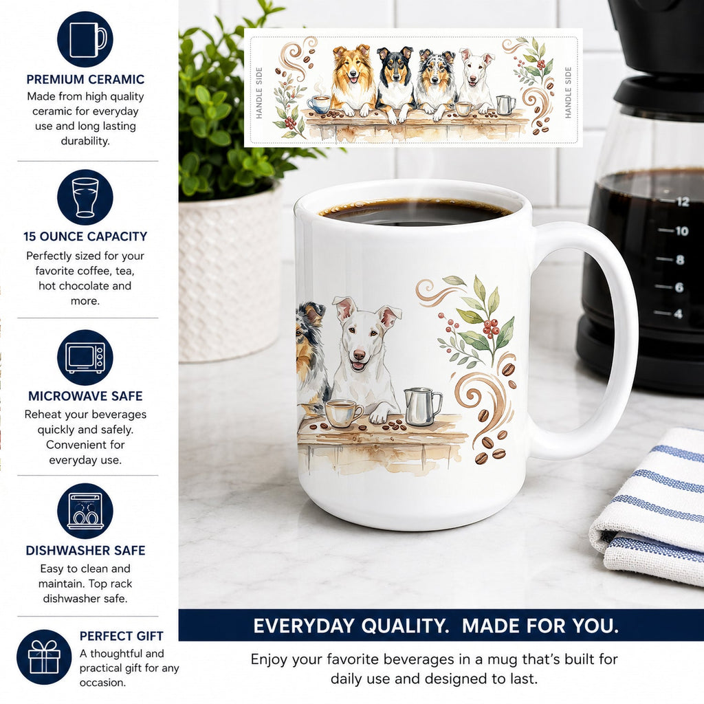 Smooth Collies Morning Coffee Ceramic Coffee Mug 15 oz Decorative Large C Handle Mug Cup for Tea, Cocoa Hot Chocolate