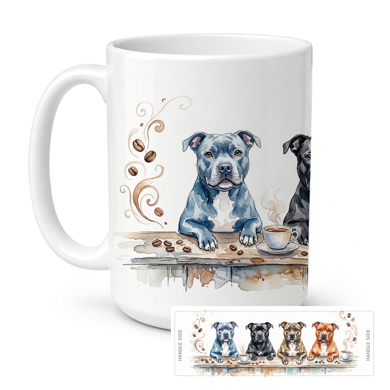 Staffordshire Bull Terriers Morning Coffee Ceramic Coffee Mug 15 oz Decorative Large C Handle Mug Cup for Tea, Cocoa Hot Chocolate