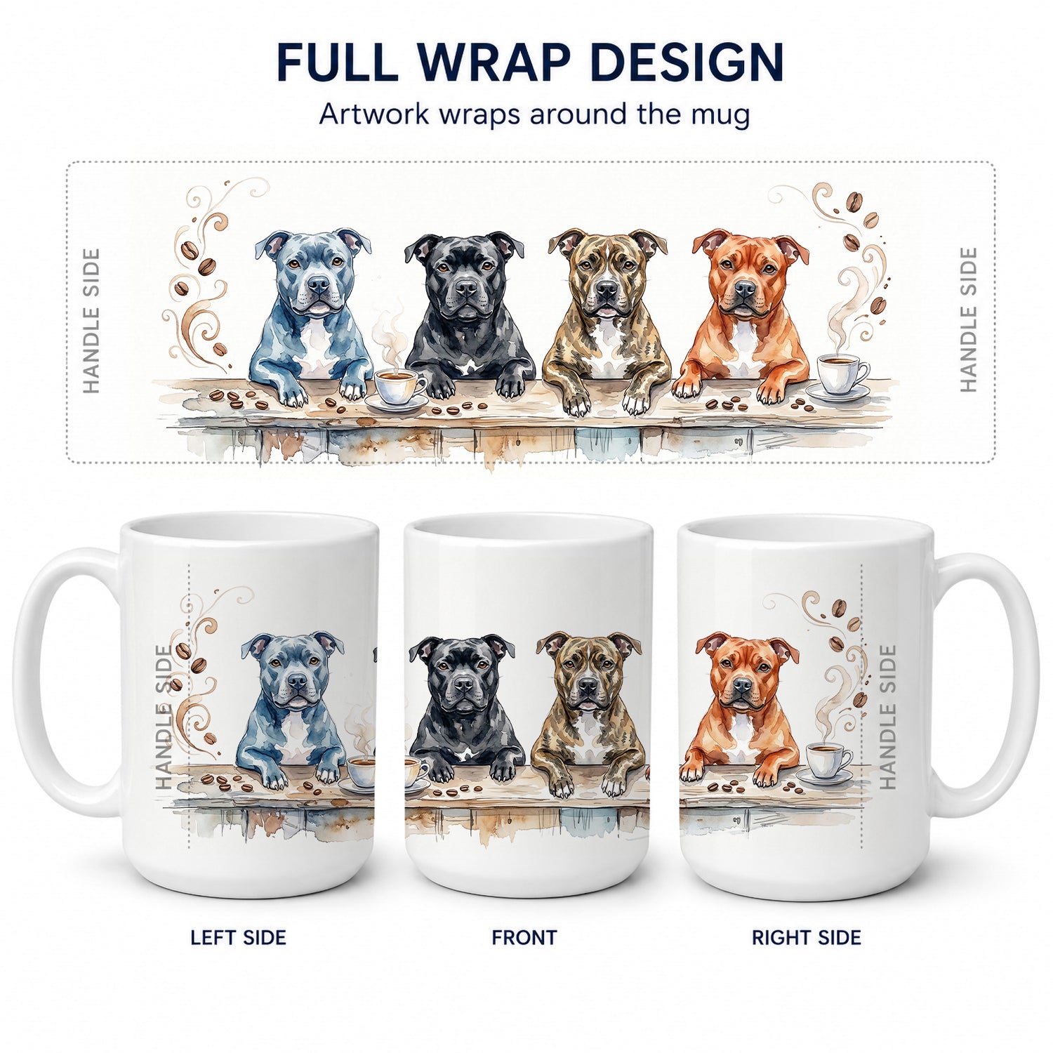 Staffordshire Bull Terriers Morning Coffee Ceramic Coffee Mug 15 oz Decorative Large C Handle Mug Cup for Tea, Cocoa Hot Chocolate