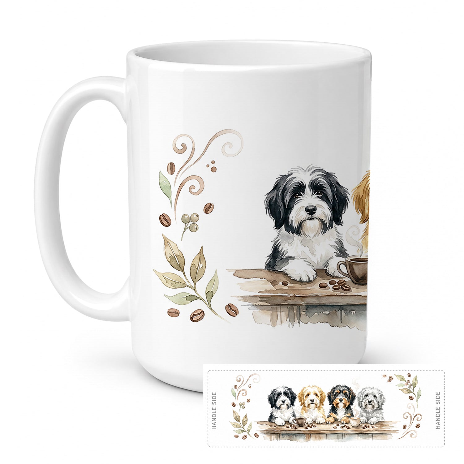 Tibetan Terriers Morning Coffee Ceramic Coffee Mug 15 oz Decorative Large C Handle Mug Cup for Tea, Cocoa Hot Chocolate