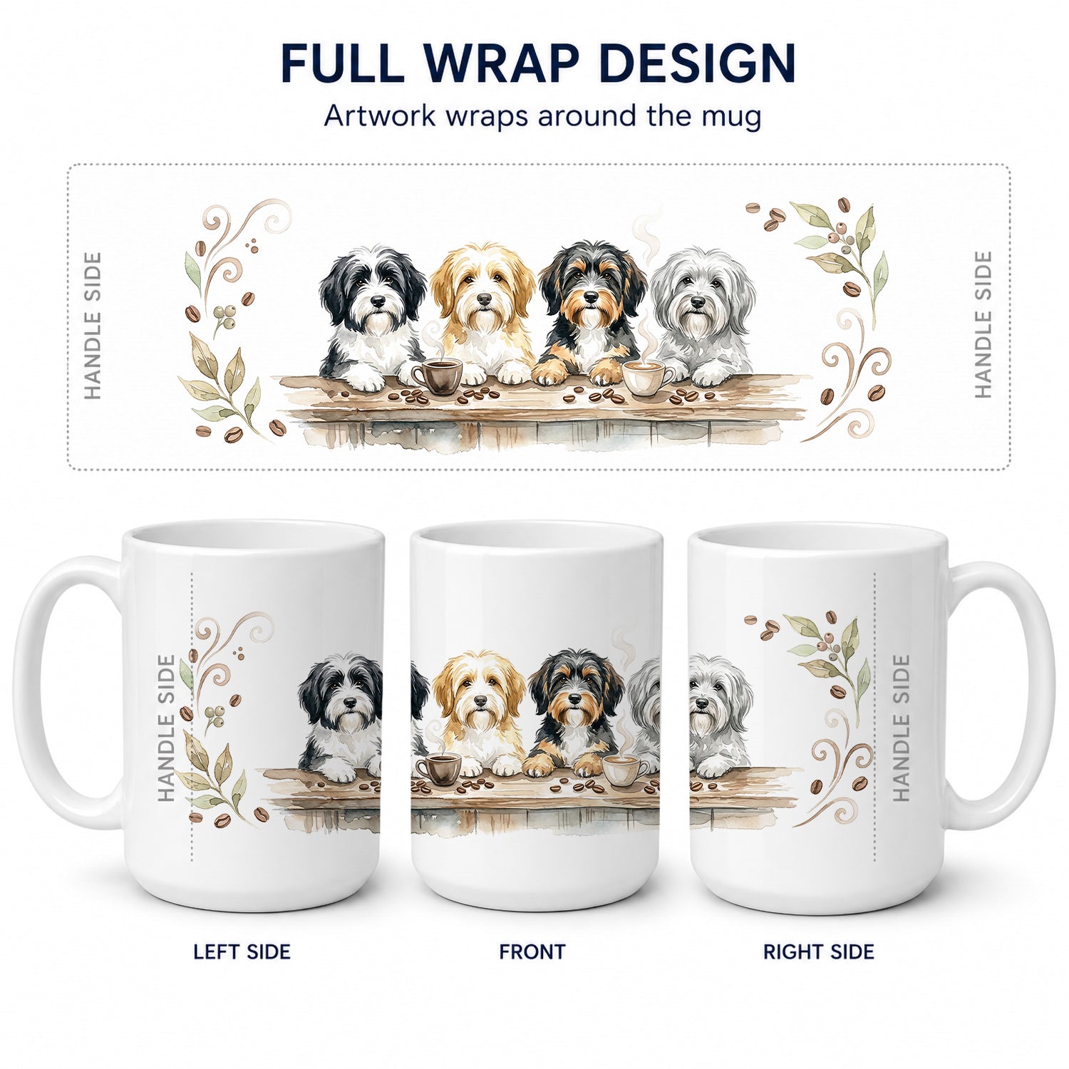 Tibetan Terriers Morning Coffee Ceramic Coffee Mug 15 oz Decorative Large C Handle Mug Cup for Tea, Cocoa Hot Chocolate