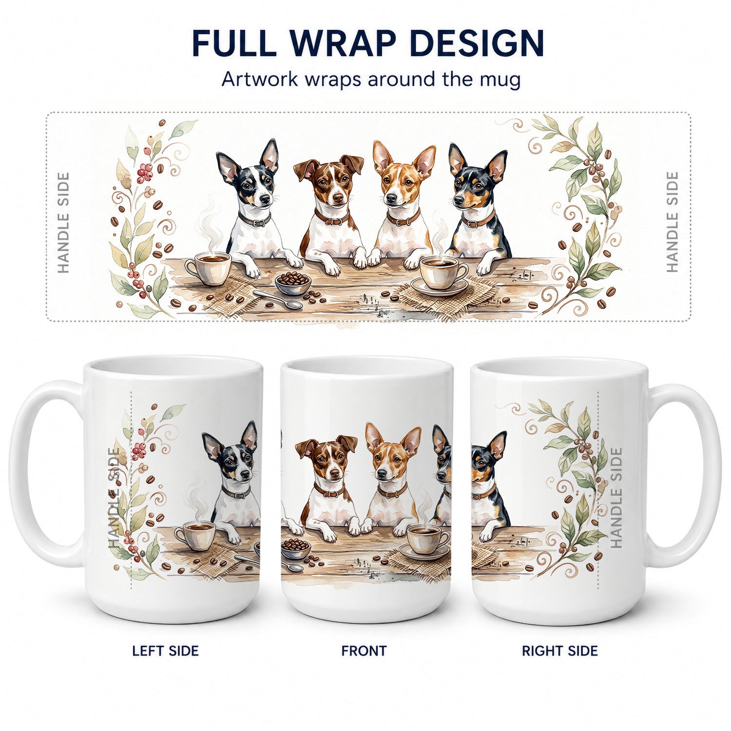 Toy Fox Terriers Morning Coffee Ceramic Coffee Mug 15 oz Decorative Large C Handle Mug Cup for Tea, Cocoa Hot Chocolate