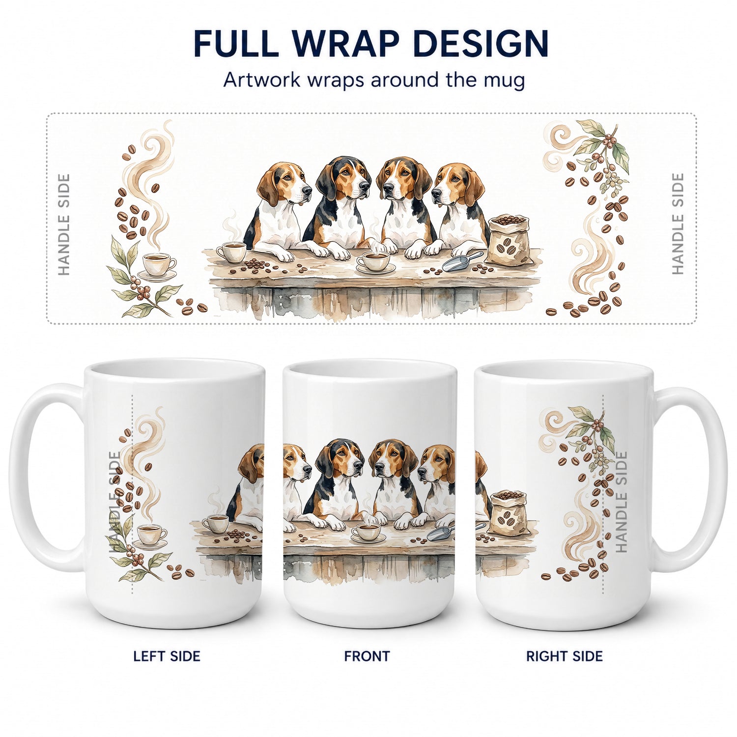 Treeing Walker Coonhounds Morning Coffee Ceramic Coffee Mug 15 oz Decorative Large C Handle Mug Cup for Tea, Cocoa Hot Chocolate
