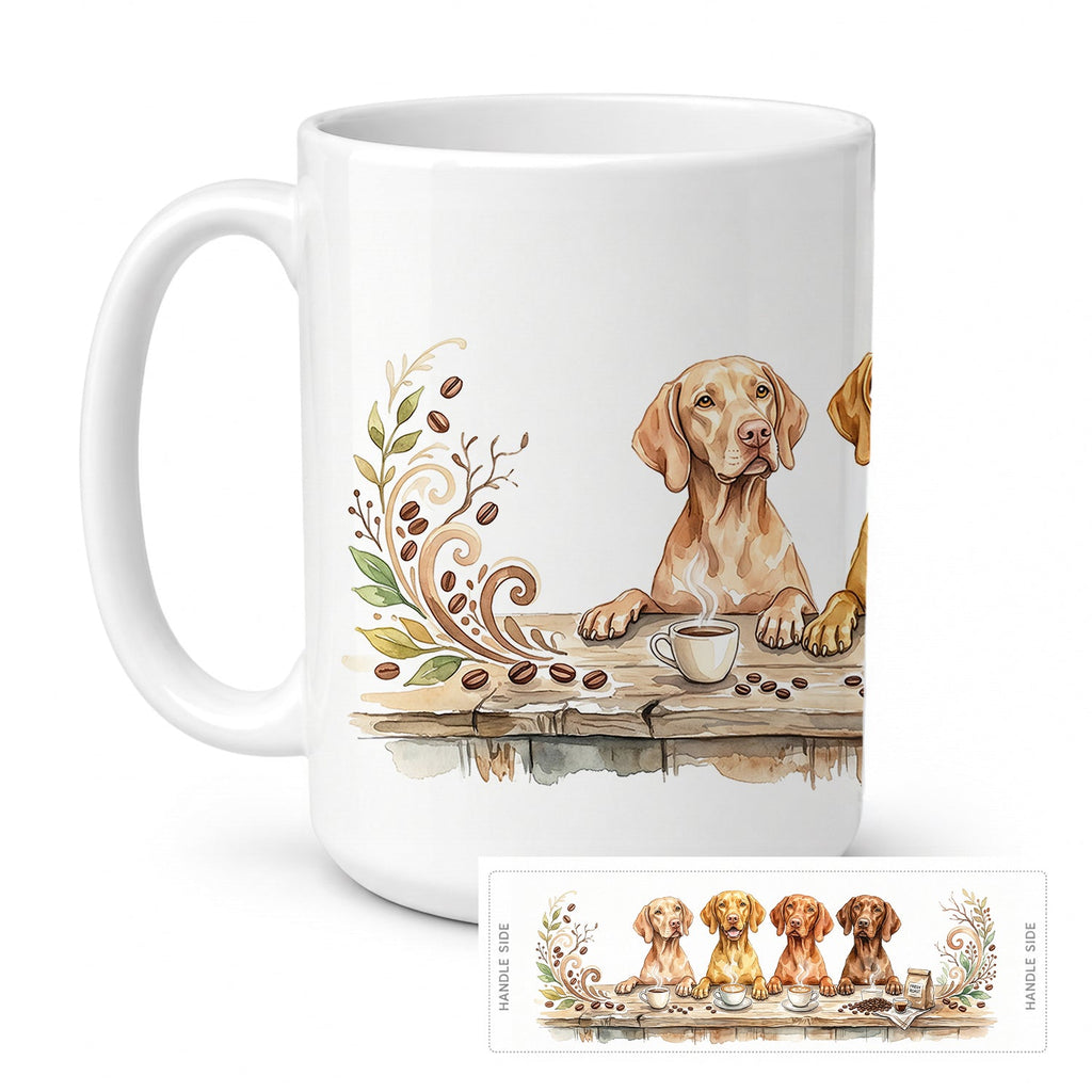 Vizslas Morning Coffee Ceramic Coffee Mug 15 oz Decorative Large C Handle Mug Cup for Tea, Cocoa Hot Chocolate