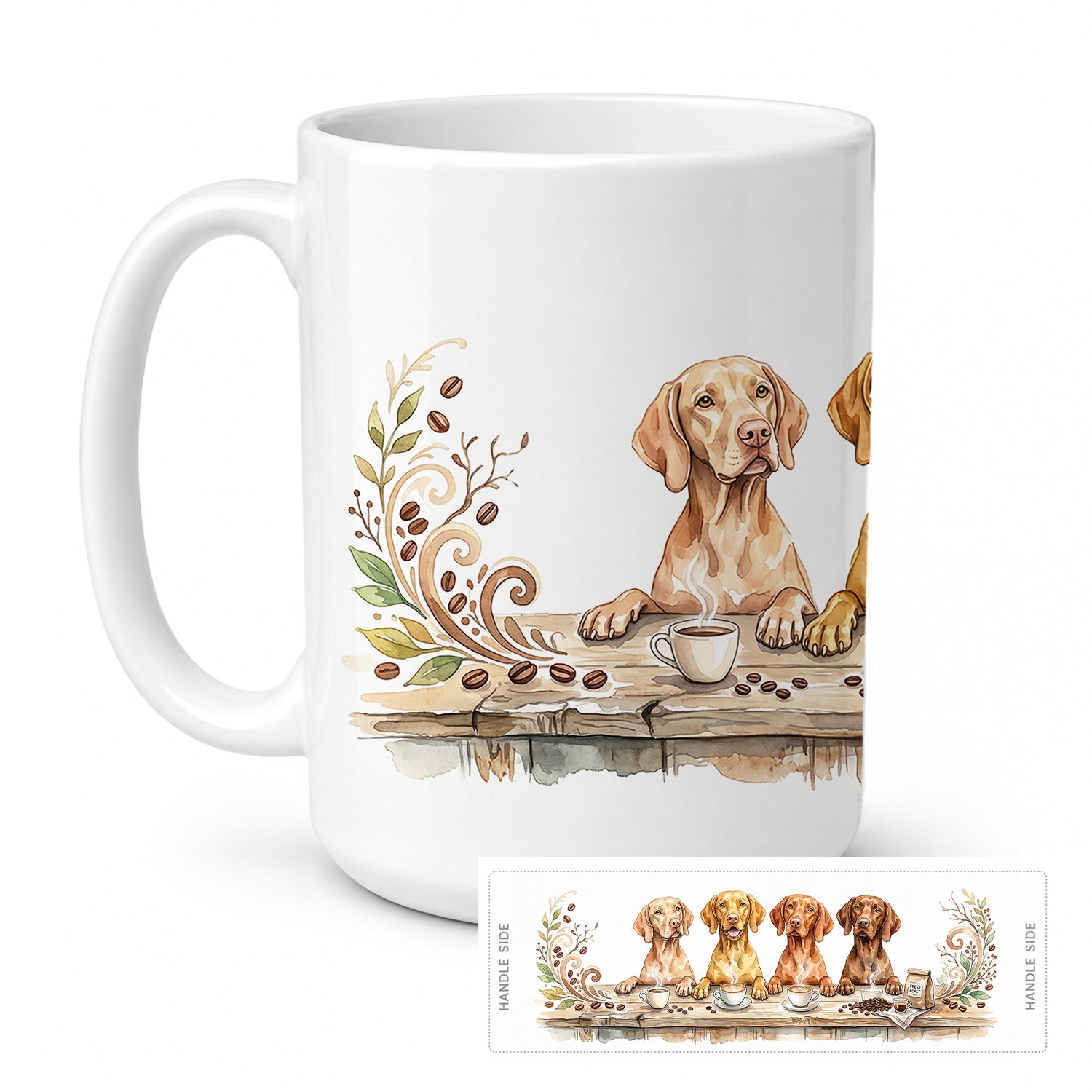 Vizslas Morning Coffee Ceramic Coffee Mug 15 oz Decorative Large C Handle Mug Cup for Tea, Cocoa Hot Chocolate