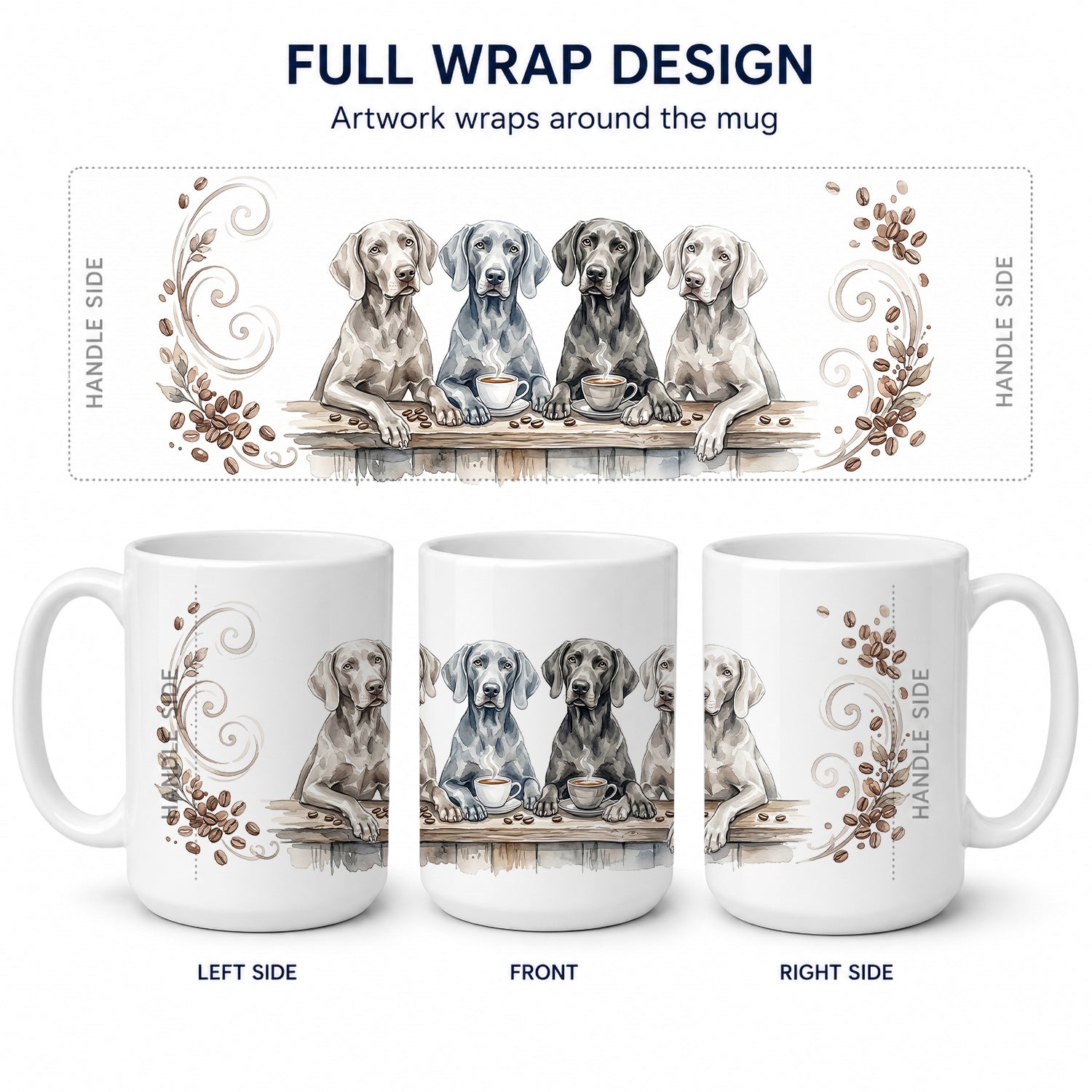 Weimaraners Morning Coffee Ceramic Coffee Mug 15 oz Decorative Large C Handle Mug Cup for Tea, Cocoa Hot Chocolate