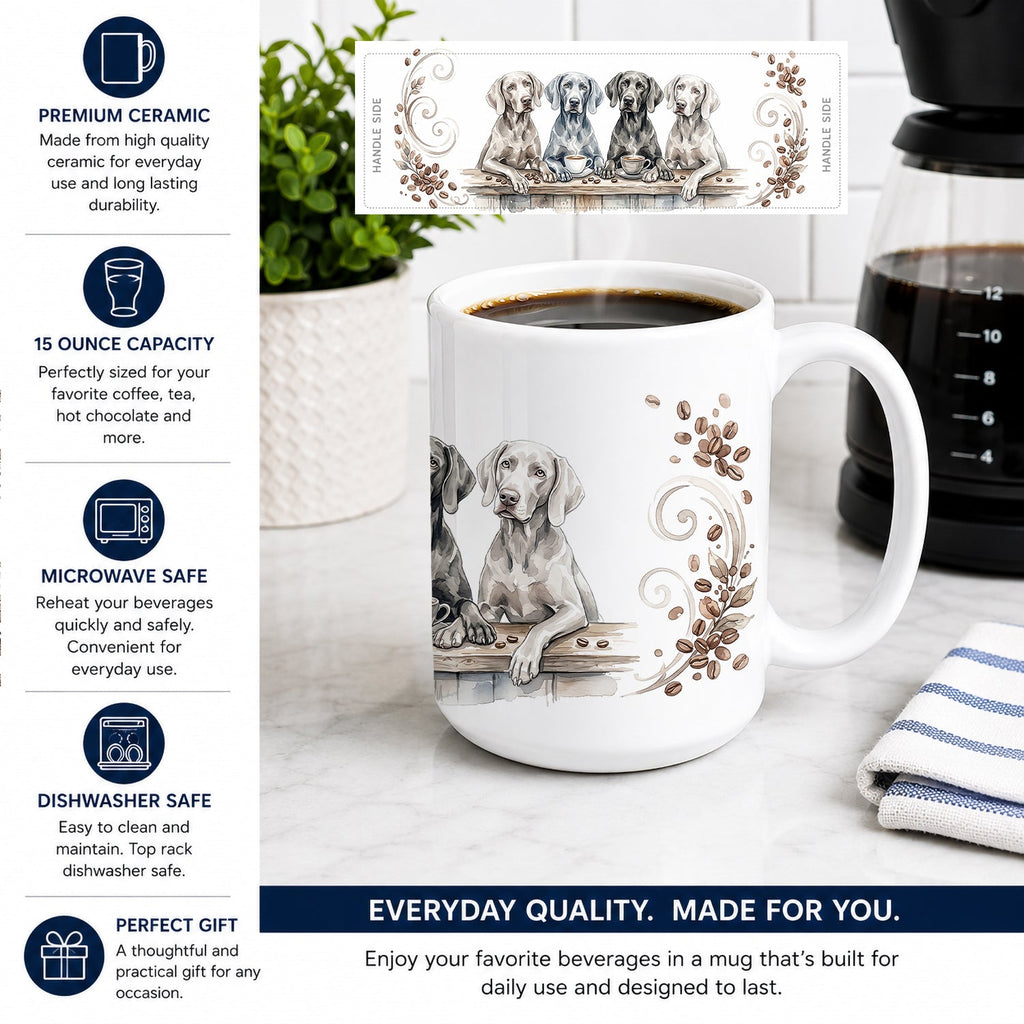 Weimaraners Morning Coffee Ceramic Coffee Mug 15 oz Decorative Large C Handle Mug Cup for Tea, Cocoa Hot Chocolate