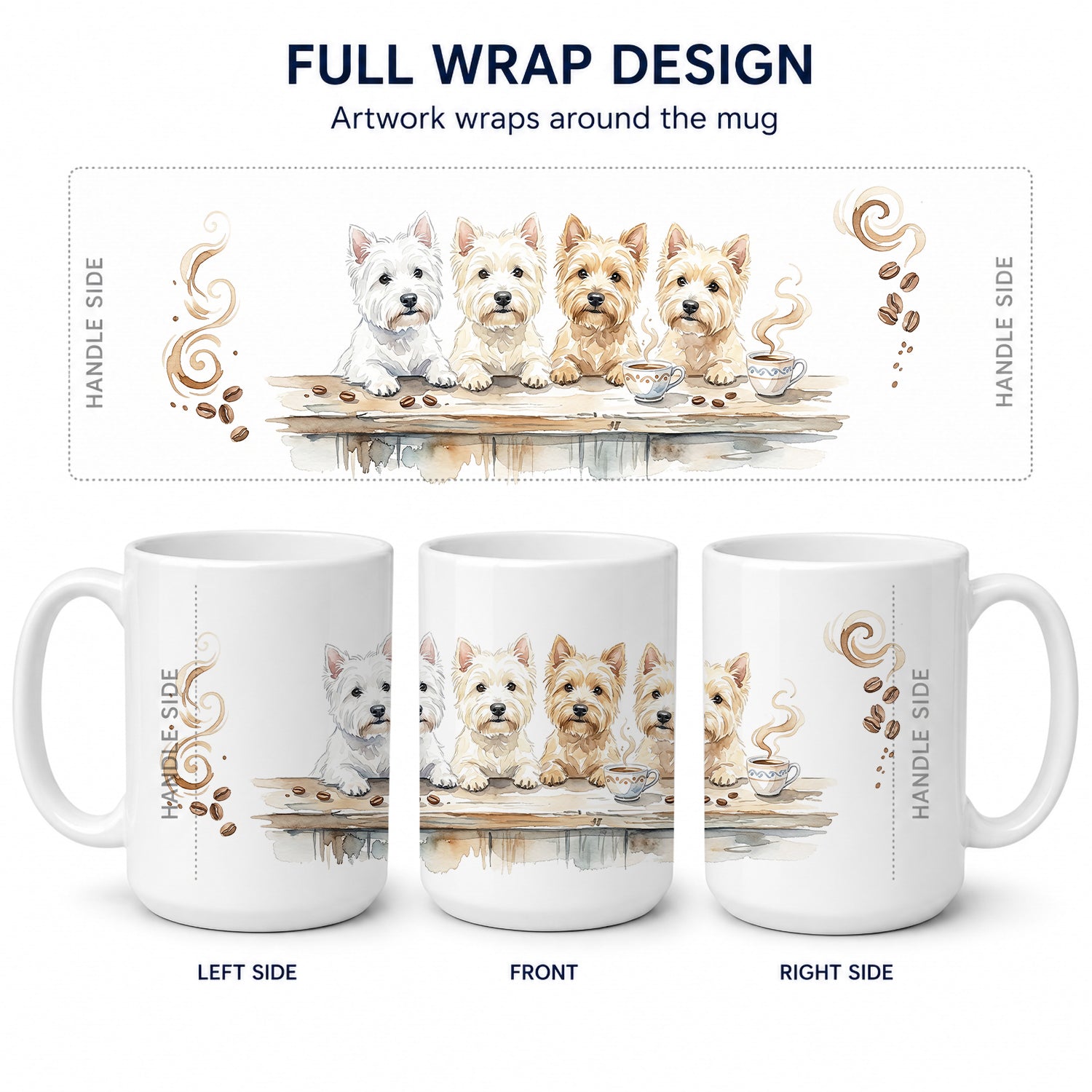 Westies Morning Coffee Ceramic Coffee Mug 15 oz Decorative Large C Handle Mug Cup for Tea, Cocoa Hot Chocolate