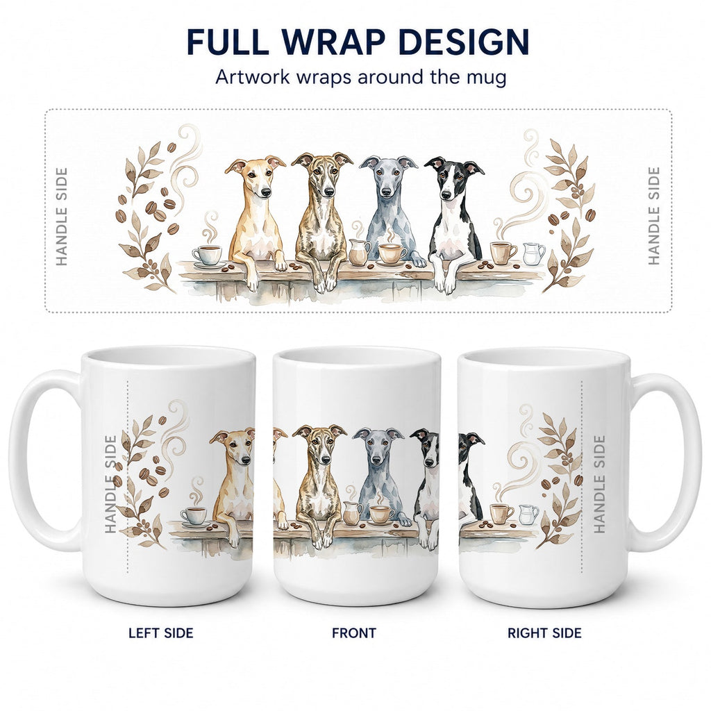 Whippets Morning Coffee Ceramic Coffee Mug 15 oz Decorative Large C Handle Mug Cup for Tea, Cocoa Hot Chocolate