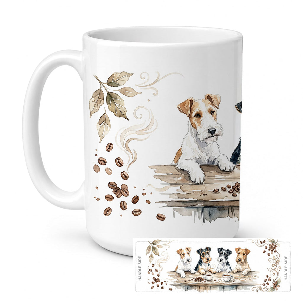 Wire Fox Terriers Morning Coffee Ceramic Coffee Mug 15 oz Decorative Large C Handle Mug Cup for Tea, Cocoa Hot Chocolate