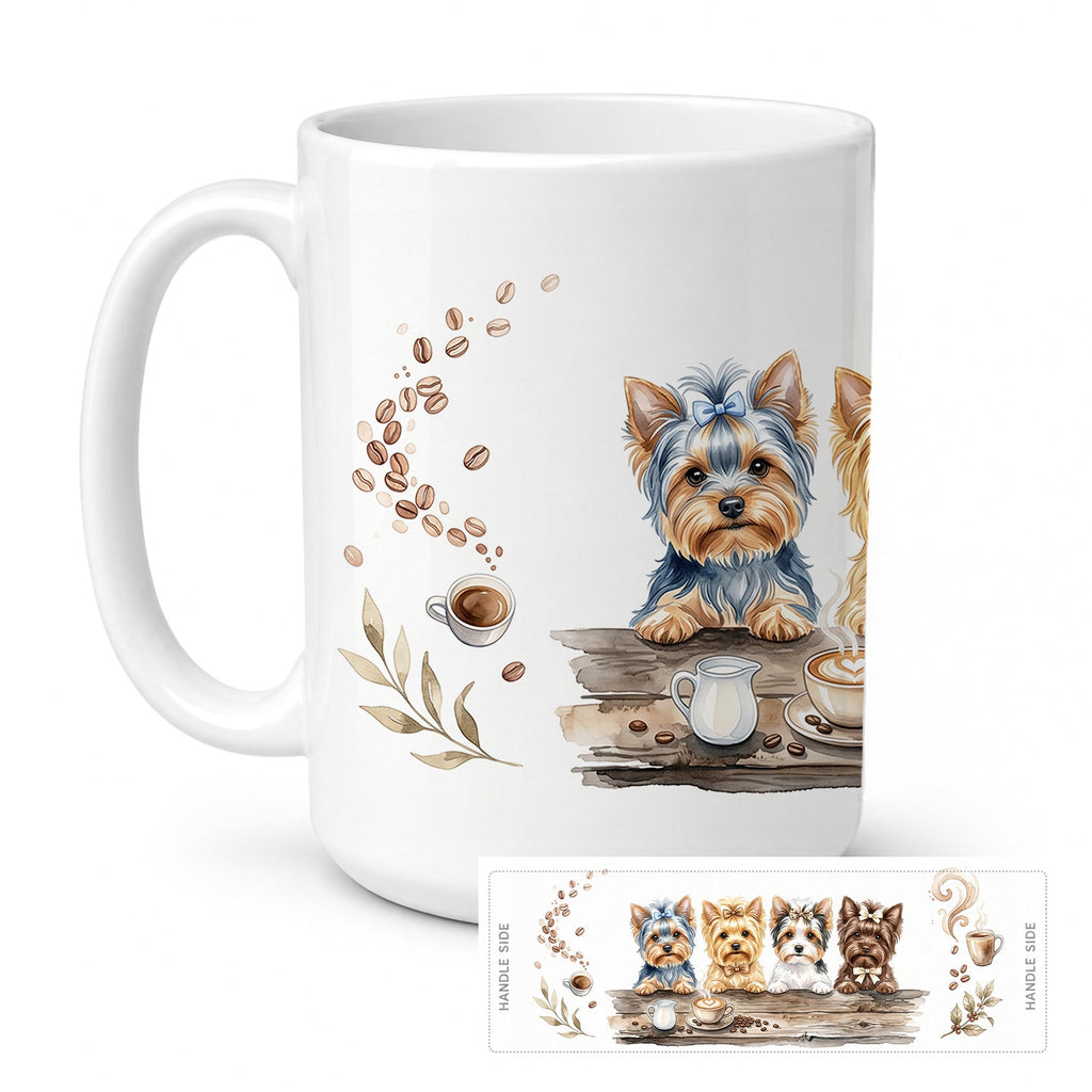 Yorkshire Terriers Morning Coffee Ceramic Coffee Mug 15 oz Decorative Large C Handle Mug Cup for Tea, Cocoa Hot Chocolate