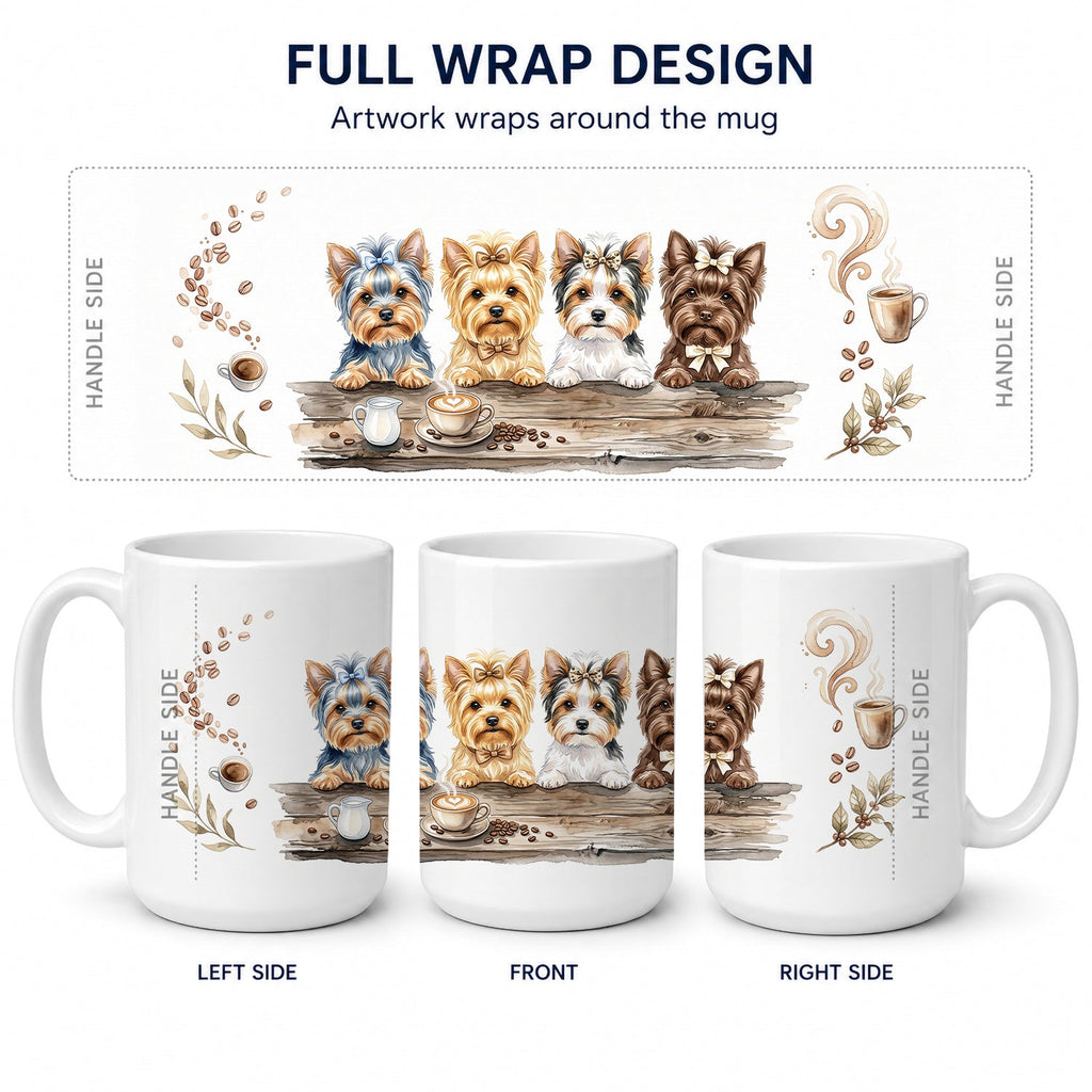 Yorkshire Terriers Morning Coffee Ceramic Coffee Mug 15 oz Decorative Large C Handle Mug Cup for Tea, Cocoa Hot Chocolate