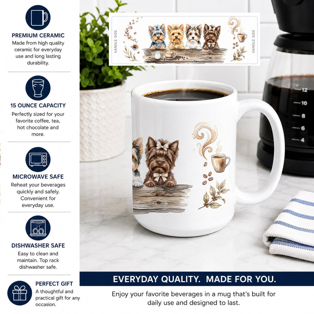 Yorkshire Terriers Morning Coffee Ceramic Coffee Mug 15 oz Decorative Large C Handle Mug Cup for Tea, Cocoa Hot Chocolate