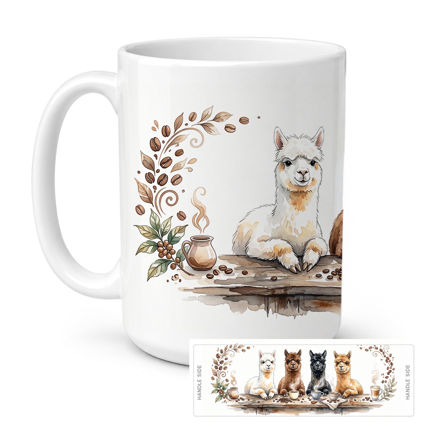 Alpacas Morning Coffee Ceramic Coffee Mug 15 oz Decorative Large C Handle Mug Cup for Tea, Cocoa Hot Chocolate
