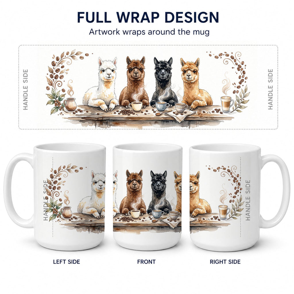 Alpacas Morning Coffee Ceramic Coffee Mug 15 oz Decorative Large C Handle Mug Cup for Tea, Cocoa Hot Chocolate