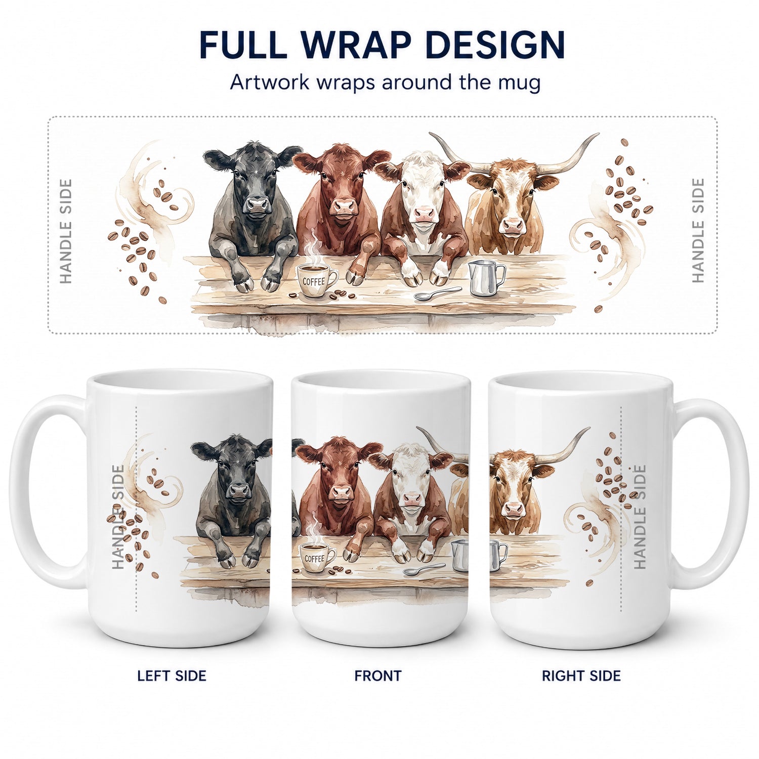 Beef Cattle Cow Coffee Ceramic Coffee Mug 15 oz Decorative Large C Handle Mug Cup for Tea, Cocoa Hot Chocolate
