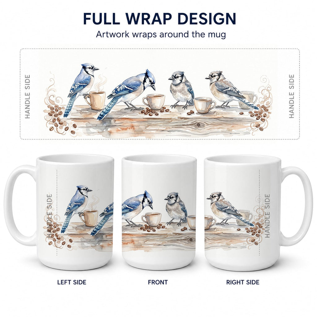 Blue Jays Morning Coffee Ceramic Coffee Mug 15 oz Decorative Large C Handle Mug Cup for Tea, Cocoa Hot Chocolate