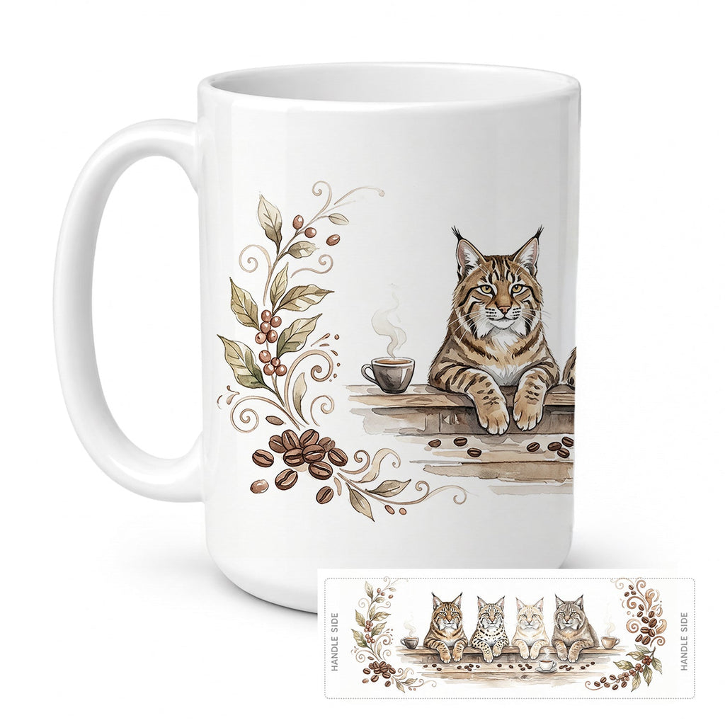 Bobcats Morning Coffee Ceramic Coffee Mug 15 oz Decorative Large C Handle Mug Cup for Tea, Cocoa Hot Chocolate