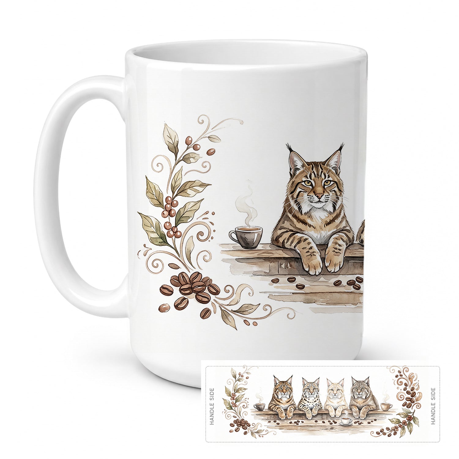 Bobcats Morning Coffee Ceramic Coffee Mug 15 oz Decorative Large C Handle Mug Cup for Tea, Cocoa Hot Chocolate