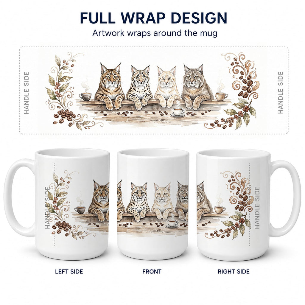 Bobcats Morning Coffee Ceramic Coffee Mug 15 oz Decorative Large C Handle Mug Cup for Tea, Cocoa Hot Chocolate