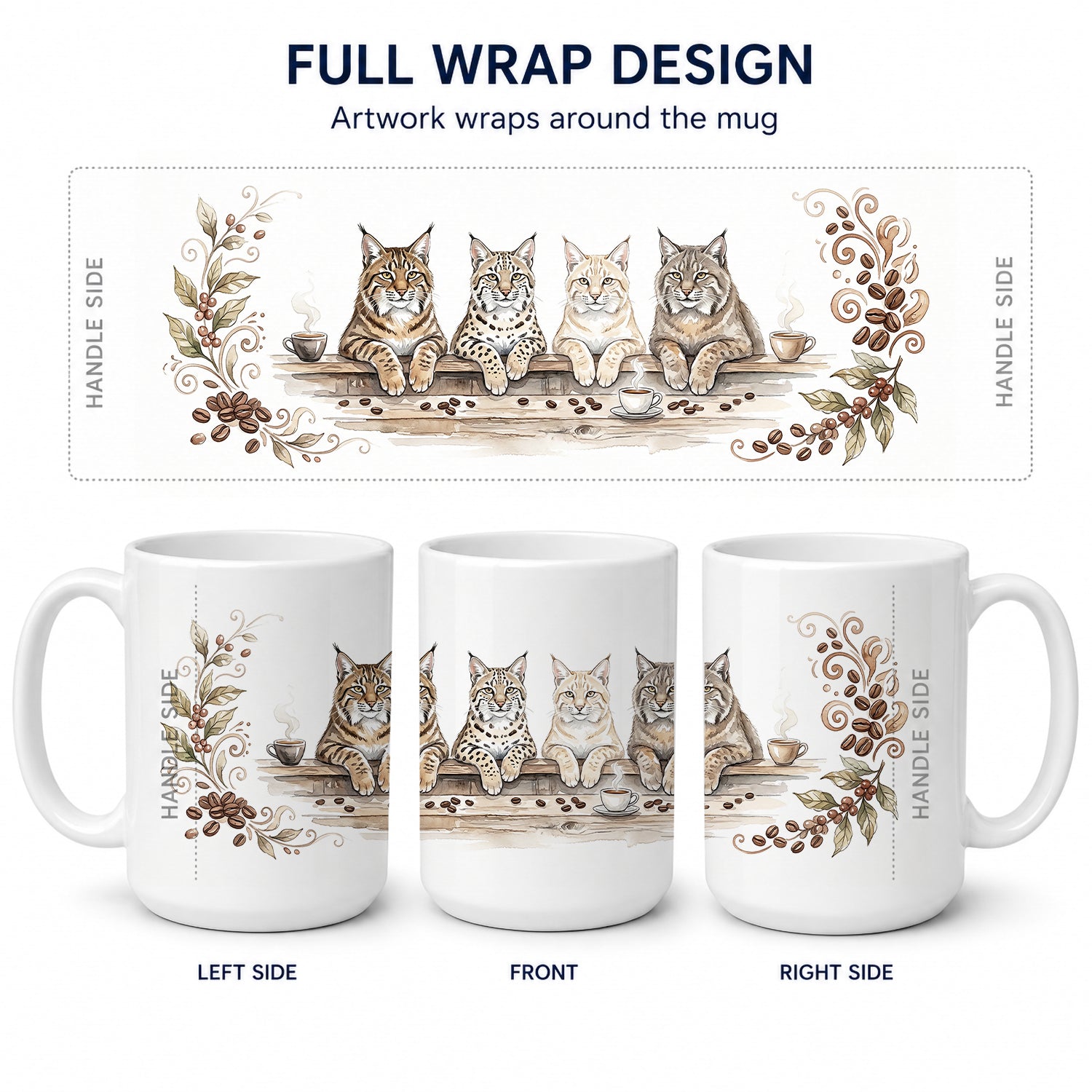 Bobcats Morning Coffee Ceramic Coffee Mug 15 oz Decorative Large C Handle Mug Cup for Tea, Cocoa Hot Chocolate